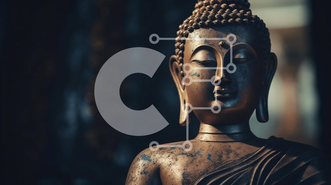 Intra Συλλεκτικό Ξύλινο Παζλ Plywood  4mm - Γαληνό χάλκινο άγαλμα του Βούδα Σε Ξύλινο Κουτί - Διαστάσεις Puzzle: 10x10 cm – 25 κομμάτια