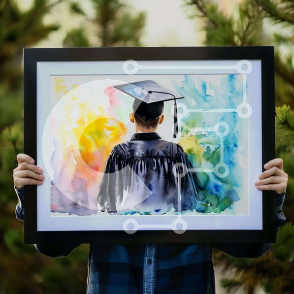 Intra Συλλεκτικό Ξύλινο Παζλ Plywood  4mm - Πρόσωπο που κρατά ακουαρέλα του νεαρού πτυχιούχου Σε Ξύλινο Κουτί - Διαστάσεις Puzzle: 10x10 cm – 25 κομμάτια