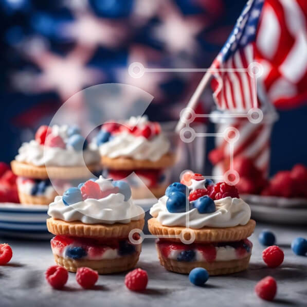 Σετ των 2 Intra Συλλεκτικό Ξύλινο Παζλ Plywood  4mm - Πατριωτικά επιδόρπια με κόκκινα, λευκά και μπλε μούρα Σε Ξύλινο Κουτί - Διαστάσεις: 10x10 cm – 25 κομμάτια