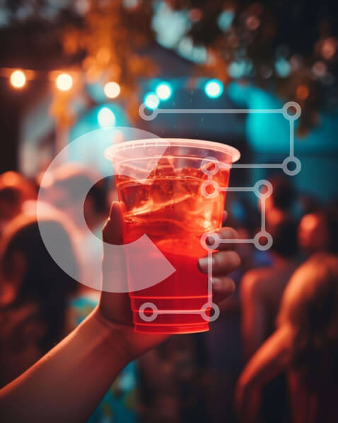 Intra Συλλεκτικό Ξύλινο Παζλ Plywood  4mm - Άτομο που κρατά το κόκκινο πλαστικό κύπελλο στο πάρτι Σε Ξύλινο Κουτί - Διαστάσεις Puzzle: 10x10 cm – 25 κομμάτια