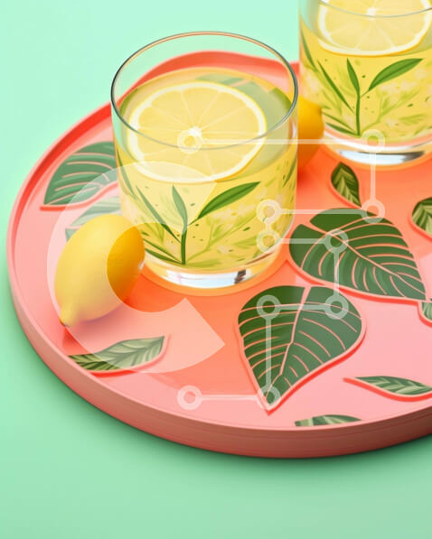 Σετ των 2 Intra Συλλεκτικό Ξύλινο Παζλ Plywood  4mm - Δροσιστική λεμονάδα σε ροζ δίσκο Σε Ξύλινο Κουτί - Διαστάσεις: 10x10 cm – 25 κομμάτια