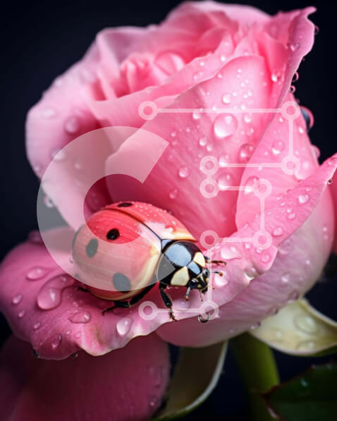 Intra Συλλεκτικό Ξύλινο Παζλ Plywood  4mm - Πασχαλίτσα σε ροζ τριαντάφυλλο με σταγονίδια νερού Σε Ξύλινο Κουτί - Διαστάσεις: 10x10 cm – 25 κομμάτια