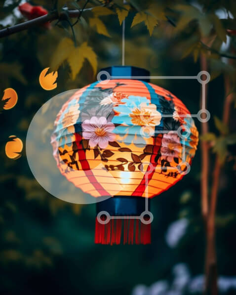 Intra Συλλεκτικό Ξύλινο Παζλ Plywood  4mm - Πορτοκαλί φανάρι που κρέμεται από το δέντρο με τα πουλιά Σε Ξύλινο Κουτί - Διαστάσεις Puzzle: 10x10 cm – 25 κομμάτια