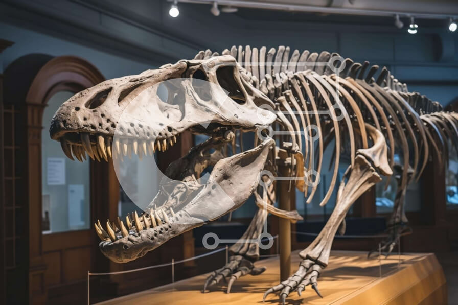 Intra Συλλεκτικό Ξύλινο Παζλ Plywood  4mm - Επίδειξη σκελετού T-Rex σε Εκπαιδευτικό Μουσείο Σε Ξύλινο Κουτί - Διαστάσεις Puzzle: 10x10 cm – 25 κομμάτια