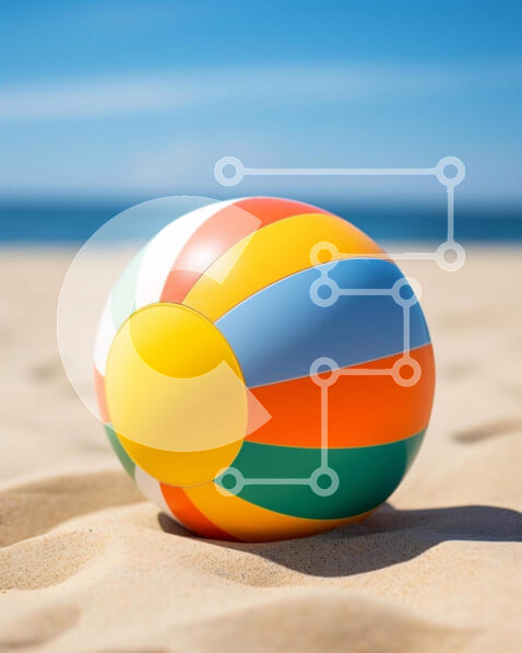 Intra Συλλεκτικό Ξύλινο Παζλ Plywood  4mm - Πολύχρωμο Beach Ball δίπλα στον ωκεανό Σε Ξύλινο Κουτί - Διαστάσεις: 10x10 cm – 25 κομμάτια