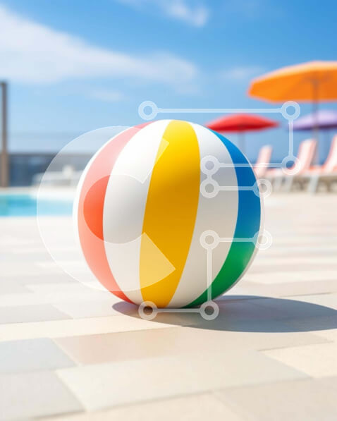 Intra Συλλεκτικό Ξύλινο Παζλ Plywood  4mm - Πολύχρωμες ξαπλώστρες με μπάλα και ξαπλώστρες δίπλα στην εξωτερική πισίνα Σε Ξύλινο Κουτί - Διαστάσεις: 10x10 cm – 25 κομμάτια