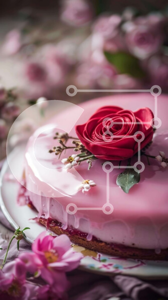 Intra Συλλεκτικό Ξύλινο Παζλ Plywood  4mm - Ροζ κέικ με τριαντάφυλλα και φρέσκα φρούτα Σε Ξύλινο Κουτί - Διαστάσεις: 10x10 cm – 25 κομμάτια