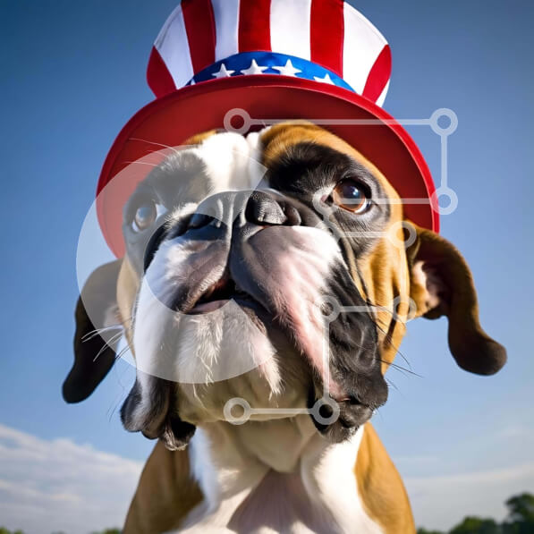 Intra Συλλεκτικό Ξύλινο Παζλ Plywood  4mm - Πατριωτικό καπέλο σκυλιών ενάντια στο μπλε ουρανό Σε Ξύλινο Κουτί - Διαστάσεις: 10x10 cm – 25 κομμάτια