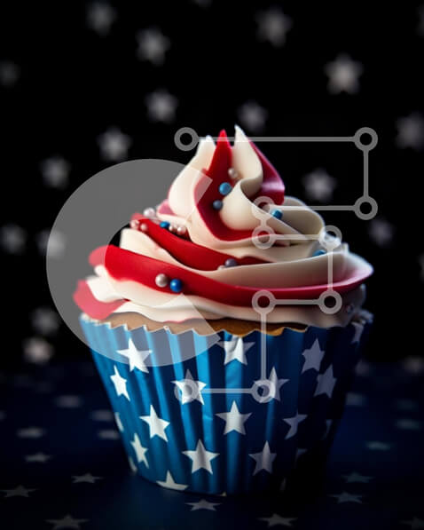 Σετ των 2 Intra Συλλεκτικό Ξύλινο Παζλ Plywood  4mm - Πατριωτικό Cupcake με κόκκινο, λευκό και μπλε γλάσο σε φόντο αμερικανικής σημαίας Σε Ξύλινο Κουτί - Διαστάσεις: 10x10 cm – 25 κομμάτια