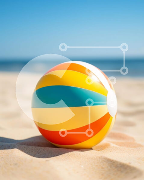 Intra Συλλεκτικό Ξύλινο Παζλ Plywood  4mm - Πολύχρωμο Beach Ball δίπλα στον ωκεανό Σε Ξύλινο Κουτί - Διαστάσεις Puzzle: 10x10 cm – 25 κομμάτια