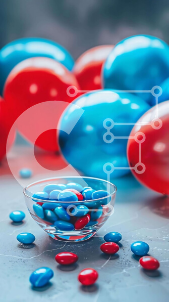 Intra Συλλεκτικό Ξύλινο Παζλ Plywood  4mm - Γυάλινο μπολ με κόκκινες και μπλε καραμέλες και μπαλόνια Σε Ξύλινο Κουτί - Διαστάσεις: 10x10 cm – 25 κομμάτια