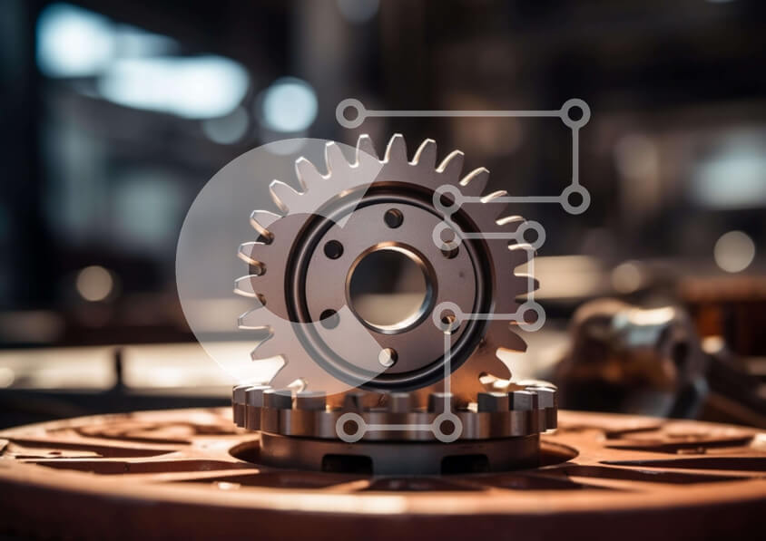 Intra Συλλεκτικό Ξύλινο Παζλ Plywood  4mm - Ζευγάρι γραναζιών σε βιομηχανικό περιβάλλον Σε Ξύλινο Κουτί - Διαστάσεις Puzzle: 10x10 cm – 25 κομμάτια