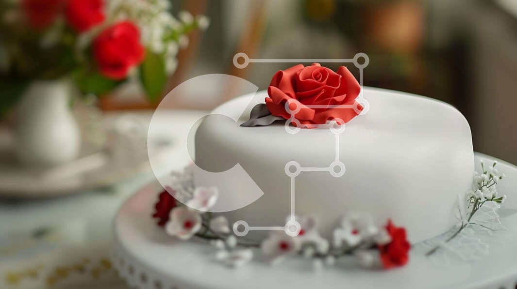 Σετ των 2 Intra Συλλεκτικό Ξύλινο Παζλ Plywood  4mm - Λευκό κέικ με κόκκινα τριαντάφυλλα Σε Ξύλινο Κουτί - Διαστάσεις: 10x10 cm – 25 κομμάτια