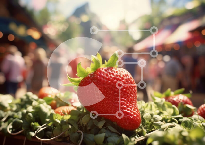 Σετ των 2 Intra Συλλεκτικό Ξύλινο Παζλ Plywood  4mm - Κόκκινη φράουλα σε μια υπαίθρια αγορά Σε Ξύλινο Κουτί - Διαστάσεις: 10x10 cm – 25 κομμάτια