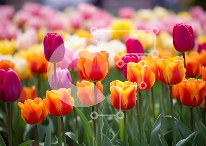 Intra Συλλεκτικό Ξύλινο Παζλ Plywood  4mm - Ζωντανό χωράφι τουλιπών με ανθρώπους σε μια εκδήλωση Σε Ξύλινο Κουτί - Διαστάσεις: 10x10 cm – 25 κομμάτια