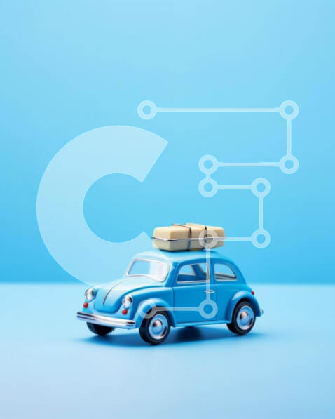 Intra Συλλεκτικό Ξύλινο Παζλ Plywood  4mm - Παιχνιδιάρικο μπλε αυτοκίνητο παιχνιδιών με αποσκευές Σε Ξύλινο Κουτί - Διαστάσεις Puzzle: 10x10 cm – 25 κομμάτια