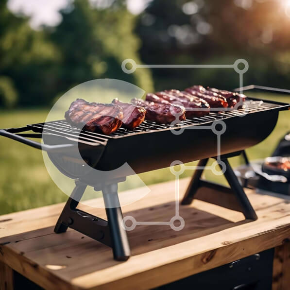 Σετ των 2 Intra Συλλεκτικό Ξύλινο Παζλ Plywood  4mm - Ψησταριά μπάρμπεκιου με παϊδάκια που μαγειρεύουν σε εξωτερικούς χώρους Σε Ξύλινο Κουτί - Διαστάσεις: 10x10 cm – 25 κομμάτια