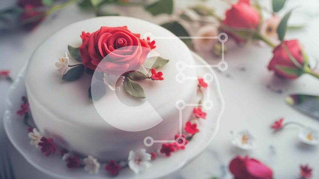 Σετ των 2 Intra Συλλεκτικό Ξύλινο Παζλ Plywood  4mm - Λευκή τούρτα στολισμένη με κόκκινα τριαντάφυλλα και λουλούδια Σε Ξύλινο Κουτί - Διαστάσεις: 10x10 cm – 25 κομμάτια