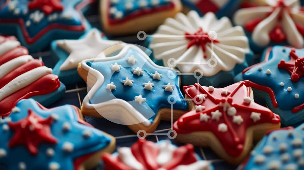 Σετ των 2 Intra Συλλεκτικό Ξύλινο Παζλ Plywood  4mm - Πατριωτικά μπισκότα για τους εορτασμούς της 4ης Ιουλίου Σε Ξύλινο Κουτί - Διαστάσεις: 10x10 cm – 25 κομμάτια