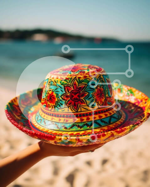 Intra Συλλεκτικό Ξύλινο Παζλ Plywood  4mm - Πολύχρωμο καπέλο στην παραλία με τις βάρκες Σε Ξύλινο Κουτί - Διαστάσεις Puzzle: 10x10 cm – 25 κομμάτια