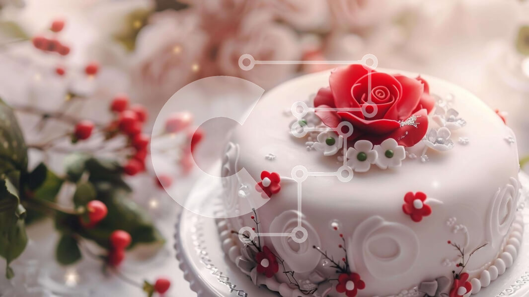 Σετ των 2 Intra Συλλεκτικό Ξύλινο Παζλ Plywood  4mm - Λευκό κέικ με κόκκινα τριαντάφυλλα και λουλούδια Σε Ξύλινο Κουτί - Διαστάσεις: 10x10 cm – 25 κομμάτια