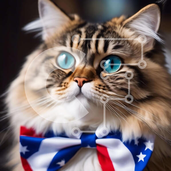 Intra Συλλεκτικό Ξύλινο Παζλ Plywood  4mm - Αξιολάτρευτη γάτα με παπιγιόν με αμερικανική σημαία Σε Ξύλινο Κουτί - Διαστάσεις: 10x10 cm – 25 κομμάτια