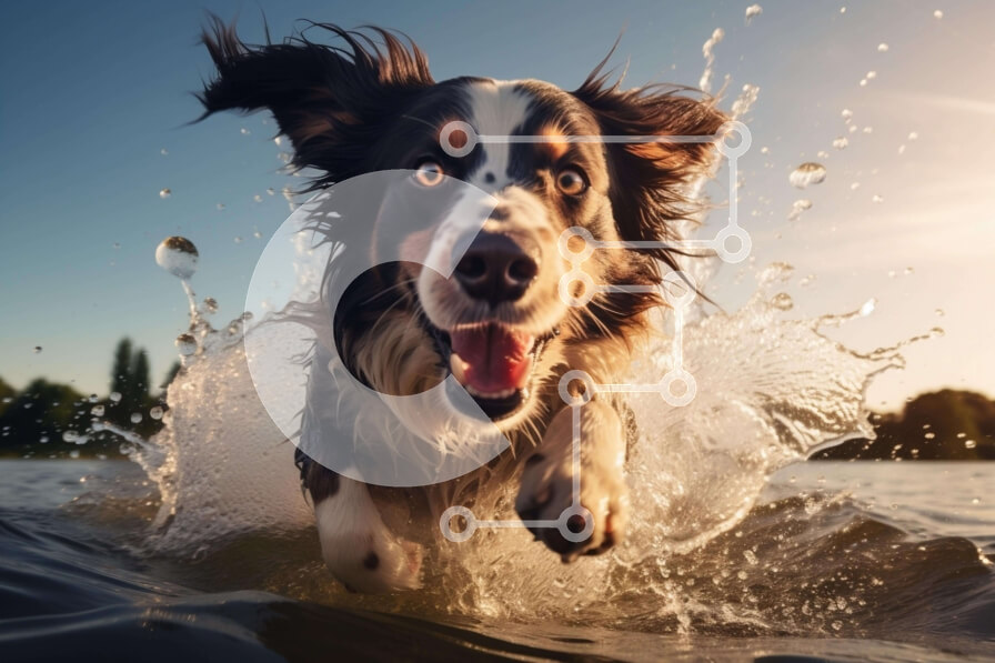 Σετ των 2 Intra Συλλεκτικό Ξύλινο Παζλ Plywood  4mm - Παιχνιδιάρικο σκυλί που τρέχει στο νερό Σε Ξύλινο Κουτί - Διαστάσεις: 10x10 cm – 25 κομμάτια