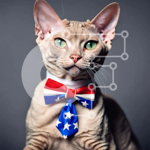 Intra Συλλεκτικό Ξύλινο Παζλ Plywood  4mm - Αξιολάτρευτη γάτα με πατριωτικό παπιγιόν με μοτίβο αμερικανικής σημαίας Σε Ξύλινο Κουτί - Διαστάσεις: 10x10 cm – 25 κομμάτια