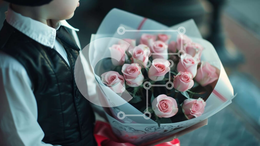 Intra Συλλεκτικό Ξύλινο Παζλ Plywood  4mm - Νεαρός άνδρας που κρατά ροζ τριαντάφυλλο μπουκέτο Σε Ξύλινο Κουτί - Διαστάσεις Puzzle: 10x10 cm – 25 κομμάτια