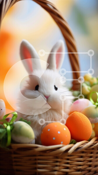 Intra Συλλεκτικό Ξύλινο Παζλ Plywood  4mm - Λευκό λαγουδάκι στο πασχαλινό καλάθι με πολύχρωμα αυγά Σε Ξύλινο Κουτί - Διαστάσεις Puzzle: 10x10 cm – 25 κομμάτια