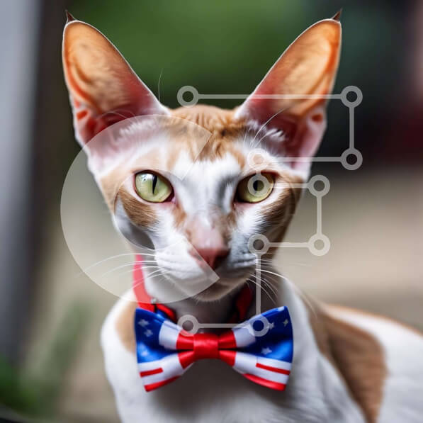 Intra Συλλεκτικό Ξύλινο Παζλ Plywood  4mm - Καφέ και λευκή γάτα με παπιγιόν με αμερικανική σημαία Σε Ξύλινο Κουτί - Διαστάσεις: 10x10 cm – 25 κομμάτια