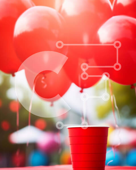 Intra Συλλεκτικό Ξύλινο Παζλ Plywood  4mm - Ομάδα από κόκκινα μπαλόνια και πολύχρωμες ομπρέλες Σε Ξύλινο Κουτί - Διαστάσεις Puzzle: 10x10 cm – 25 κομμάτια