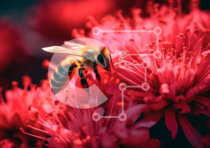 Intra Συλλεκτικό Ξύλινο Παζλ Plywood  4mm - Μέλισσα στα κόκκινα λουλούδια Σε Ξύλινο Κουτί - Διαστάσεις: 10x10 cm – 25 κομμάτια