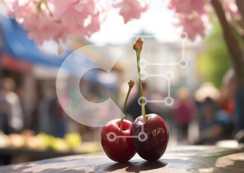 Intra Συλλεκτικό Ξύλινο Παζλ Plywood  4mm - Κεράσια σε ένα ξύλινο τραπέζι με ανθρώπους και άνθη κερασιάς Σε Ξύλινο Κουτί - Διαστάσεις: 10x10 cm – 25 κομμάτια