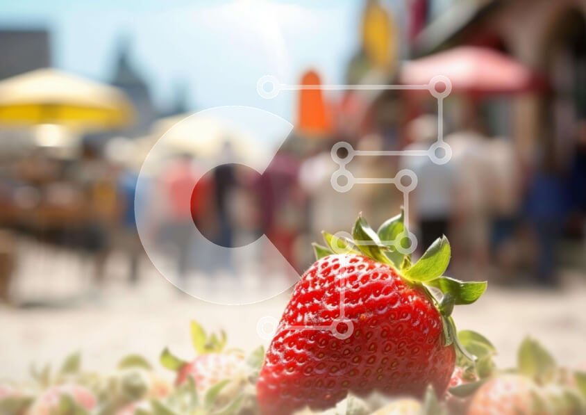 Σετ των 2 Intra Συλλεκτικό Ξύλινο Παζλ Plywood  4mm - Κόκκινη φράουλα στην υπαίθρια αγορά Σε Ξύλινο Κουτί - Διαστάσεις: 10x10 cm – 25 κομμάτια