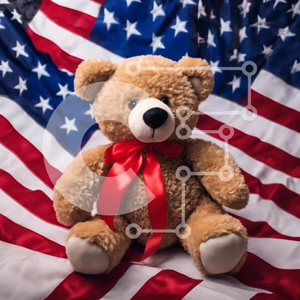 Intra Συλλεκτικό Ξύλινο Παζλ Plywood  4mm - Πατριωτικό Teddy Bear στις 4 Ιουλίου με αμερικανική σημαία Σε Ξύλινο Κουτί - Διαστάσεις: 10x10 cm – 25 κομμάτια