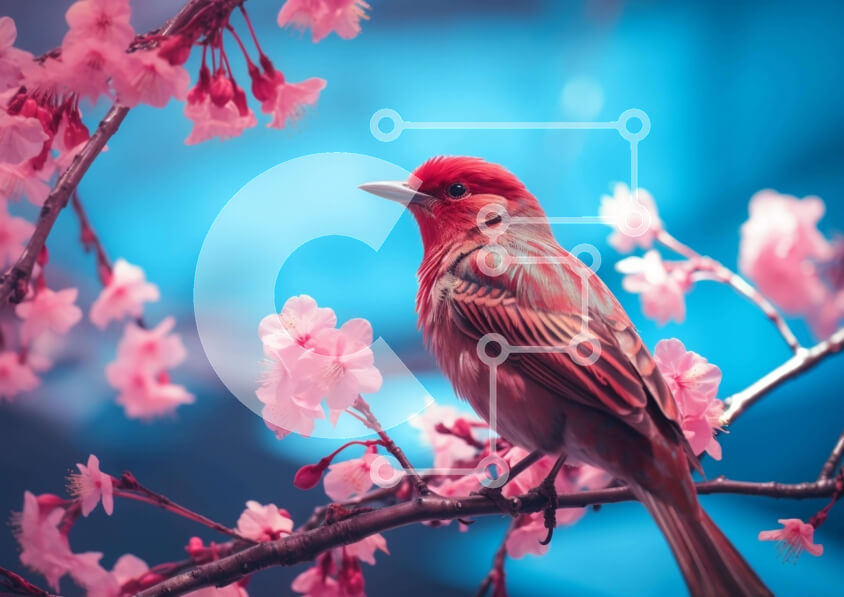 Intra Συλλεκτικό Ξύλινο Παζλ Plywood  4mm - Κόκκινο πουλί σε ροζ κλαδί κερασιάς με ανθισμένα λουλούδια Σε Ξύλινο Κουτί - Διαστάσεις: 10x10 cm – 25 κομμάτια