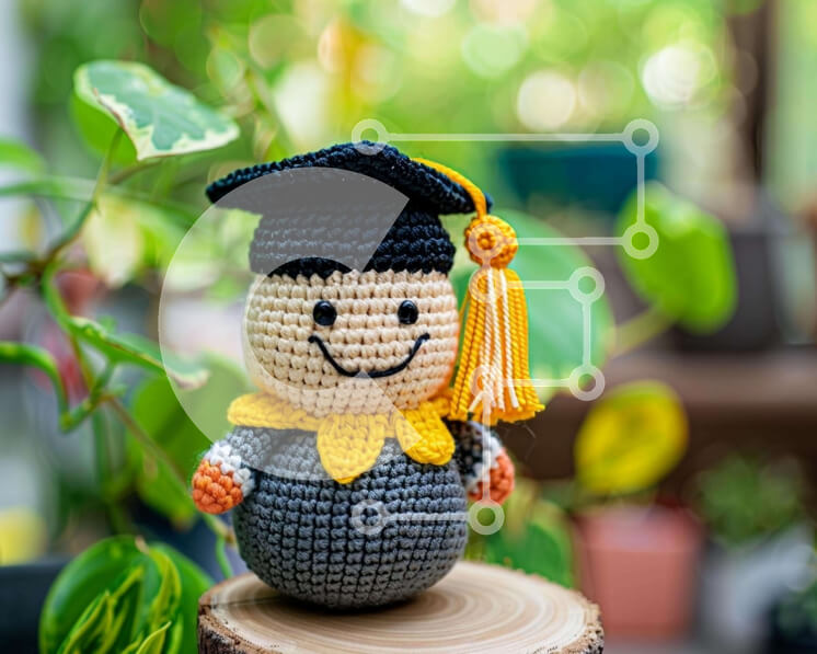 Intra Συλλεκτικό Ξύλινο Παζλ Plywood  4mm - Κροσέ κούκλα παιχνιδιών με ενδυμασία αποφοίτησης Σε Ξύλινο Κουτί - Διαστάσεις Puzzle: 10x10 cm – 25 κομμάτια