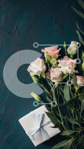 Intra Συλλεκτικό Ξύλινο Παζλ Plywood  4mm - Μπουκέτο με ροζ και λευκά τριαντάφυλλα με ανοιχτό κουτί δώρου Σε Ξύλινο Κουτί - Διαστάσεις Puzzle: 10x10 cm – 25 κομμάτια