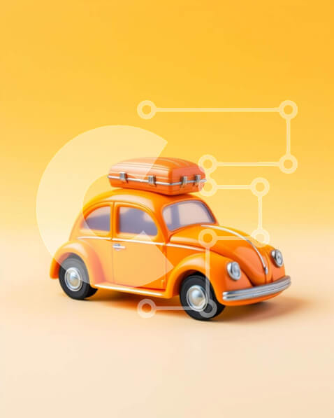 Intra Συλλεκτικό Ξύλινο Παζλ Plywood  4mm - Πορτοκαλί παιχνίδι αυτοκίνητο με βαλίτσα Σε Ξύλινο Κουτί - Διαστάσεις Puzzle: 10x10 cm – 25 κομμάτια