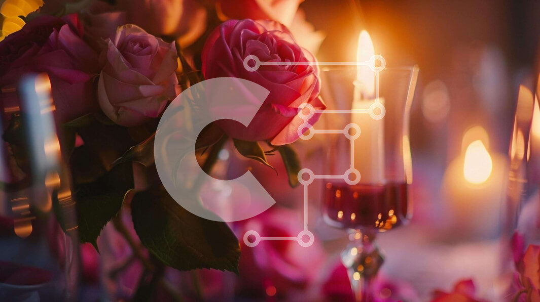 Σετ των 2 Intra Συλλεκτικό Ξύλινο Παζλ Plywood  4mm - Τραπέζι φαγητού υπό το φως των κεριών με ροζ τριαντάφυλλα και ποτήρια κρασιού Σε Ξύλινο Κουτί - Διαστάσεις: 10x10 cm – 25 κομμάτια