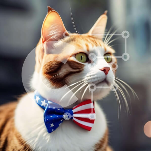 Intra Συλλεκτικό Ξύλινο Παζλ Plywood  4mm - Γάτα που φορά παπιγιόν με αμερικανική σημαία Σε Ξύλινο Κουτί - Διαστάσεις: 10x10 cm – 25 κομμάτια