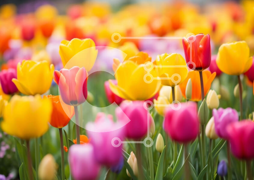 Intra Συλλεκτικό Ξύλινο Παζλ Plywood  4mm - Πολύχρωμο πεδίο με τουλίπες και λουλούδια Σε Ξύλινο Κουτί - Διαστάσεις: 10x10 cm – 25 κομμάτια