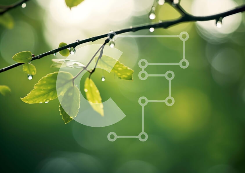 Intra Συλλεκτικό Ξύλινο Παζλ Plywood  4mm - Κλαδί δέντρου με πράσινα φύλλα και σταγονίδια νερού Σε Ξύλινο Κουτί - Διαστάσεις: 10x10 cm – 25 κομμάτια