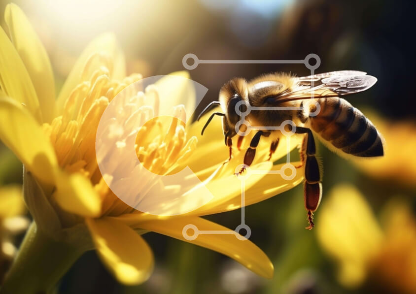 Intra Συλλεκτικό Ξύλινο Παζλ Plywood  4mm - Μέλισσα σε κίτρινο λουλούδι με έντονο φως του ήλιου Σε Ξύλινο Κουτί - Διαστάσεις: 10x10 cm – 25 κομμάτια