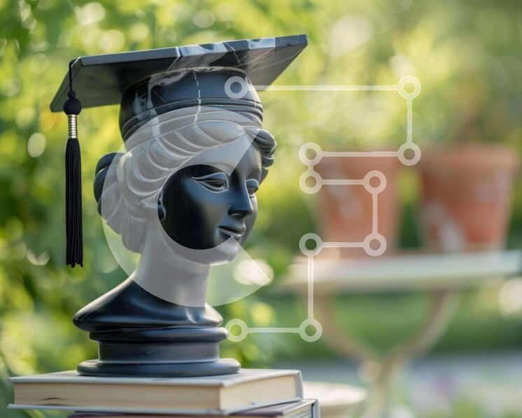 Intra Συλλεκτικό Ξύλινο Παζλ Plywood  4mm - Ακαδημαϊκή Αριστεία: Άγαλμα Μαύρης Προτομής σε Στοίβες Βιβλίων Σε Ξύλινο Κουτί - Διαστάσεις Puzzle: 10x10 cm – 25 κομμάτια