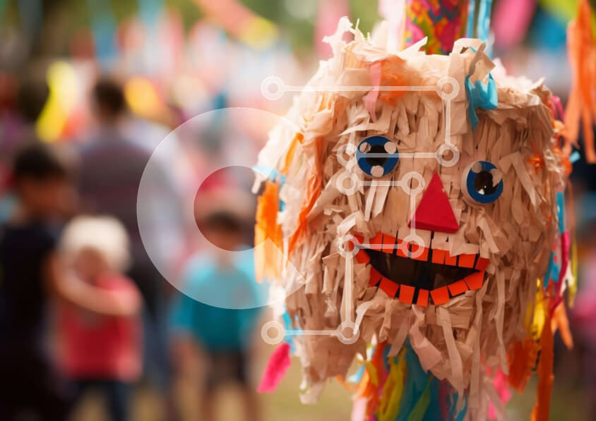 Intra Συλλεκτικό Ξύλινο Παζλ Plywood  4mm - Πολύχρωμη Πινάτα Κρεμασμένη από Δέντρο με εορταστικά στολίδια Σε Ξύλινο Κουτί - Διαστάσεις Puzzle: 10x10 cm – 25 κομμάτια