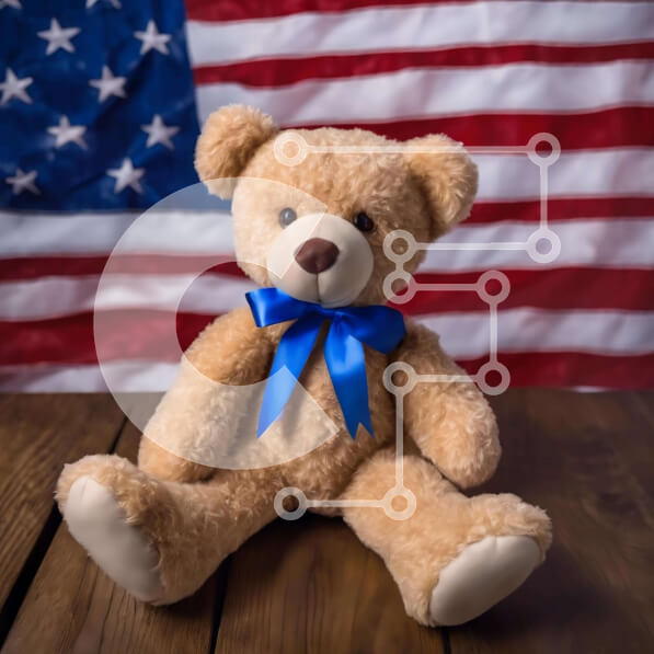 Intra Συλλεκτικό Ξύλινο Παζλ Plywood  4mm - Εορτασμός Teddy Bear με αμερικανική σημαία Σε Ξύλινο Κουτί - Διαστάσεις Puzzle: 10x10 cm – 25 κομμάτια