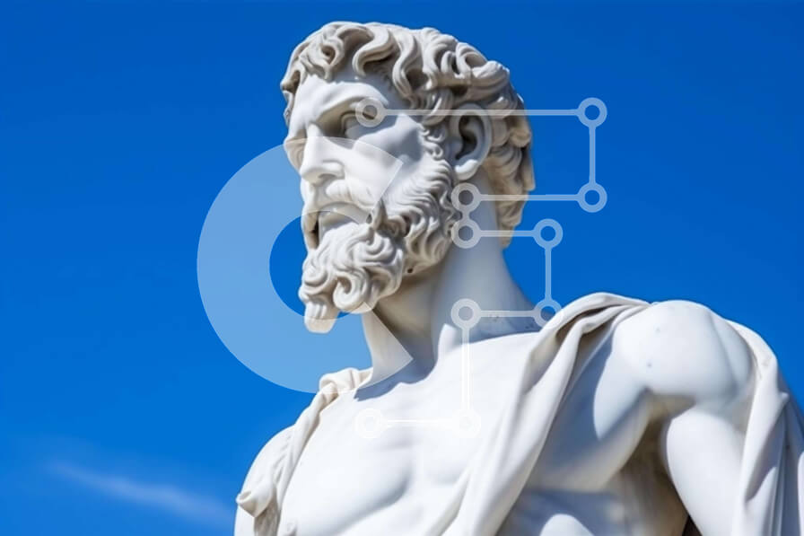 Intra Συλλεκτικό Ξύλινο Παζλ Plywood  4mm - Λευκό άγαλμα γενειοφόρου άνδρα ενάντια στο μπλε ουρανό Σε Ξύλινο Κουτί - Διαστάσεις Puzzle: 10x10 cm – 25 κομμάτια