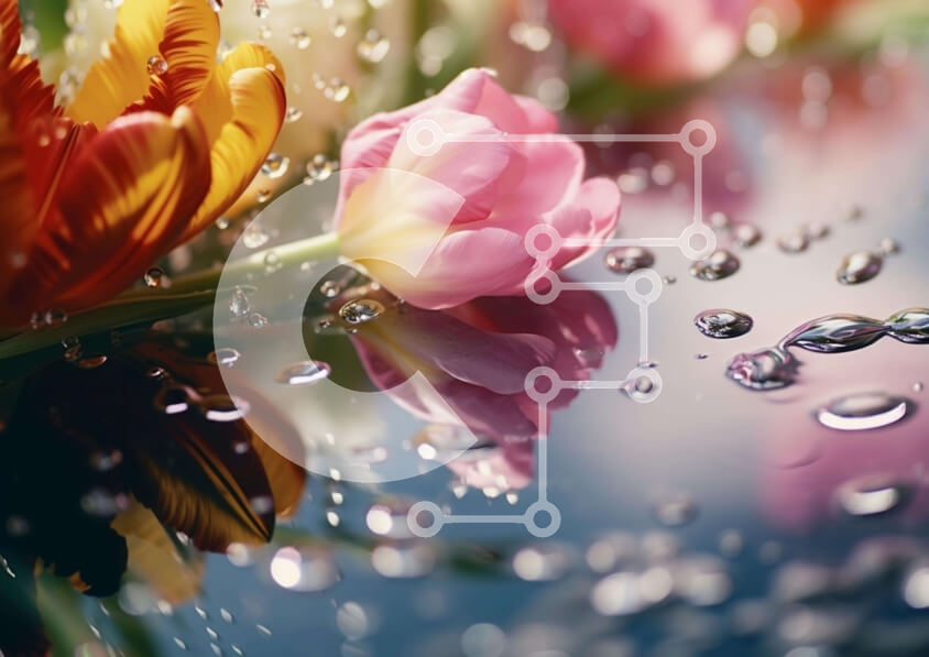 Intra Συλλεκτικό Ξύλινο Παζλ Plywood  4mm - Κοντινό πλάνο πολύχρωμα λουλούδια με σταγονίδια νερού Σε Ξύλινο Κουτί - Διαστάσεις: 10x10 cm – 25 κομμάτια